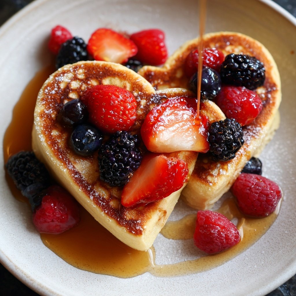 Heart-Shaped Pancakes with Berries