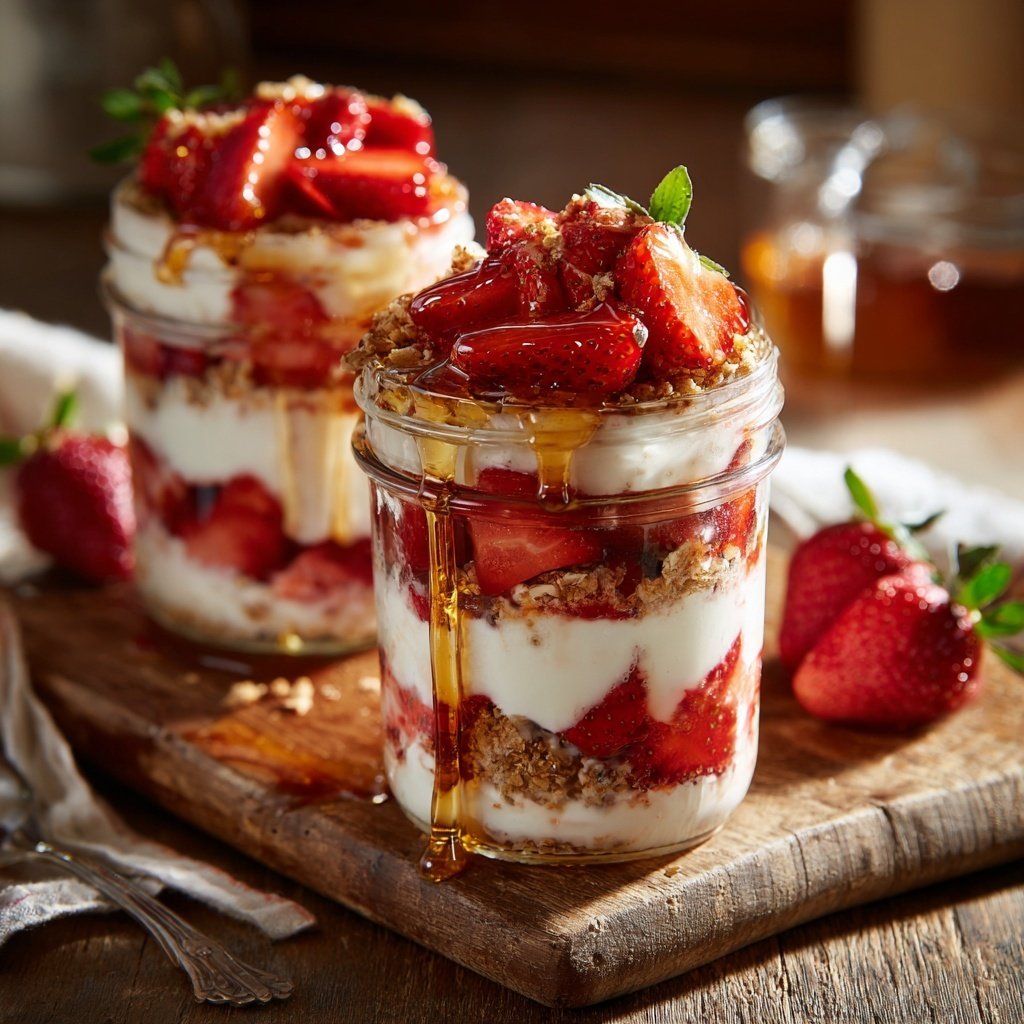 Strawberry Vanilla Yogurt Breakfast Jars
